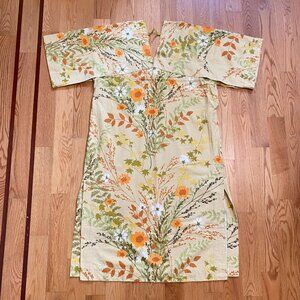 Vintage cotton kaftan kimono-style Japanese floral leaf print